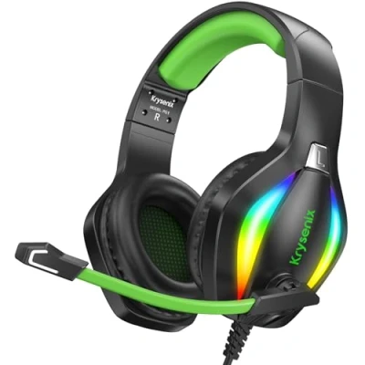 Immagine di Krysenix PG1 Cuffie Gaming per PS4/PS5/PC/Xbox/Nintendo Switch, Xbox One con Microfono Stereo AI, PS5 jack da 3,5 mm e Luce RGB, Nero/Verde
