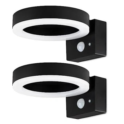Immagine di Brendz Applique da parete esterno solare con sensore di movimento, 600 Lumen, Impermeabile IP44, lampada 3 Modalità regolabili, Luce bianca calda 3000k, Tipo Malabo (Set 2)