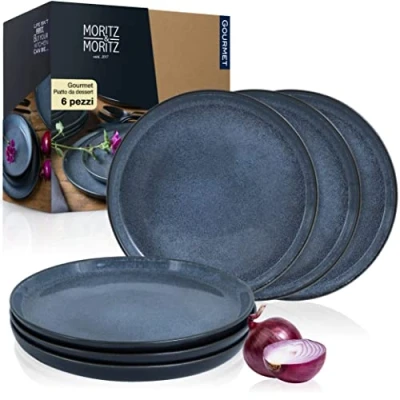 Immagine di Moritz &amp; Set di 6 piatti da dessert blu Piatto per persone Porcellana lavabile in lavastoviglie e microonde