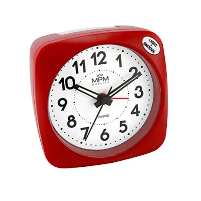 Immagine di MPM Sveglia analogica in plastica rossa, senza ticchettio, funzione snooze, luce notturna, funzionamento regolare