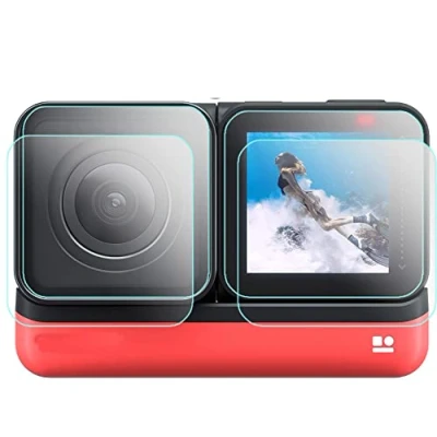 Immagine di Komet 360 ONE RS pellicola protettiva compatibile per Insta360 R /RS Sports Videocamera ad azione adattiva 4K grandangolare, in vetro temperato (2 lenti e 2 schermo LCD)