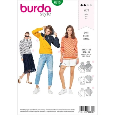 Immagine di Burda Style Cartamodello per felpa con cappuccio, e maglione, taglie 34 44