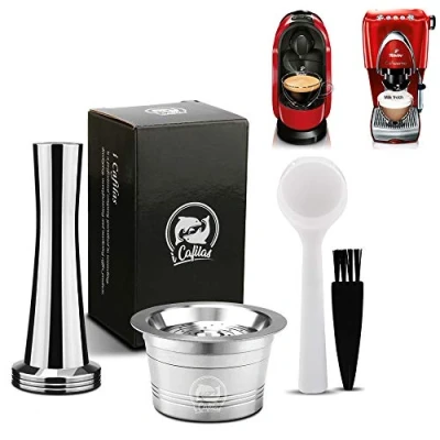 Immagine di capsula filtro da caffè riutilizzabile in acciaio inox Kfee/Caffitaly ricaricabile, compatibile con le macchine Kfee/Caffitaly, 1 cucchiaio spazzola (Tamper+Cápsula)