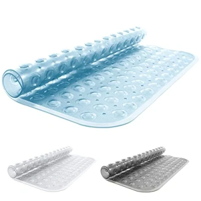 Immagine di ANSIO® tappetino da doccia antiscivolo in gomma con fori di scarico e ventose, lavabile lavatrice (54 x 54 cm, blu trasparente)