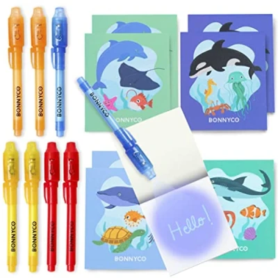 Immagine di BONNYCO Penna Invisibile e Taccuino, 8 Pezzi Oceano Gadget Compleanno Bambini, Bomboniere Compleanno, Giocattoli Pignatta, Regalini Fine Festa Bambino, Bambini