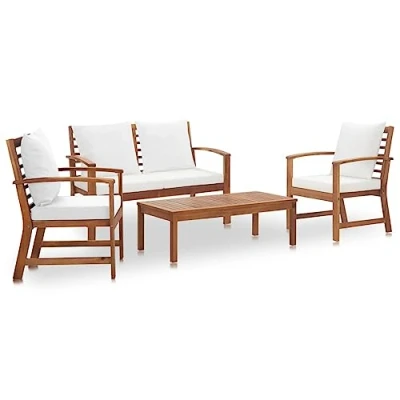 Immagine di vidaXL Set da giardino, 4 pezzi, con cuscini in legno di acacia