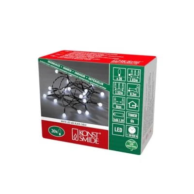 Immagine di Konstsmide 1491 907 Luci LED su filo, a batteria, 20 punti luce, timer integrato, colore: verde Bianco