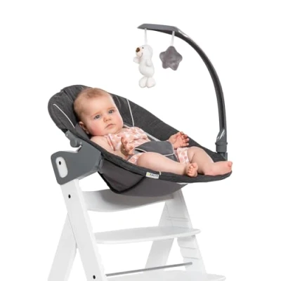Immagine di hauck Sdraietta Neonato Alpha Bouncer Deluxe 2in1, Compatibile con Seggioloni Alpha+ e Beta+ Neonati da 0 Mesi fino a 9kg, Riduttore di Seduta, Funzione Dondolo Arco Giochi Grigio