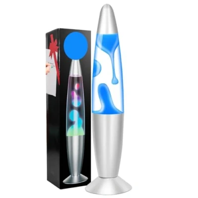 Immagine di ECOVELO Lava Lamp Magma Lampada LED di in Vetro Decorativa da Comodino Effetto Rilassante con Base Cromata (Blu)
