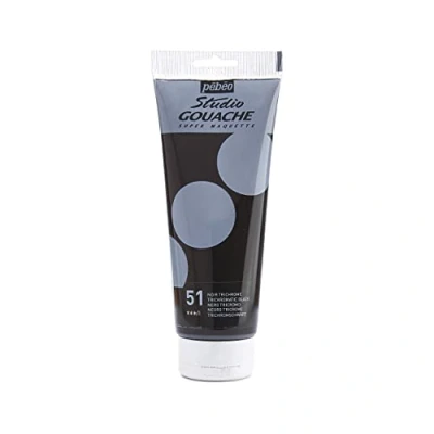 Immagine di Pébéo Studio Gouache 220 ml Pittura Professionale, Colore a Guazzo, Tempere per Paint dai Colori Opachi e Pigmentati Nero Tricromatico
