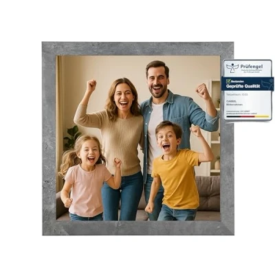 Immagine di CABBEL cornice portafoto 25 x cm, in MDF, vetro acrilico infrangibile, grigio (cemento), confezione da 1 quadrata appoggiare o appendere, moderna e stabile