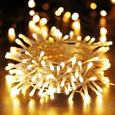 Immagine di BrizLabs Catena Luminosa, 10M 100 LED Luci Natalizie a Batteria Bianco Caldo 8 Modalità Stringa Cavo Trasparente Decorazioni per Giardino, Albero di Natale, Matrimonio, Festa