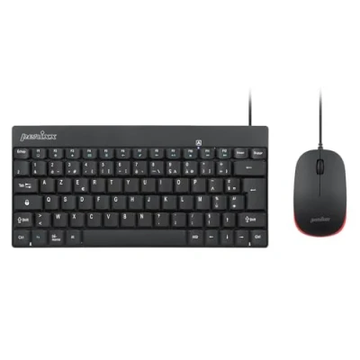 Immagine di Perixx PERIDUO 212, Set di tastiera mouse mini cablata per Windows, 12 tasti multimediali, Nero, AZERTY