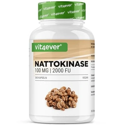 Immagine di Nattokinase 365 capsule da 100 mg (20.000 FU/g) 12 mesi Alta dose Vegano Senza ingegneria genetica additivi indesiderati