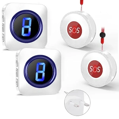 Immagine di SOS Pulsante di Chiamata Ricevitore, Wireless Allarme Sicurezza Cercapersone, Paziente Personale, Sistema Plug in Ricevitore 2 per Anziano