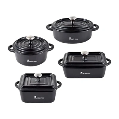 Immagine di MasterPro Cook &amp; Share Pentole da cucina Set di 4 pezzi con coperchio Realizzate in gres resistente alle alte temperature Casseruole Compatibili tutti i tipi fornelli e