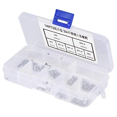 Immagine di KSTE dadi Esagonali, 140pcs Hex Kit Bulloneria, M1 / ​​M1.2 M1.4 M1.6 M2 M3 M2.5 Elementi di Fissaggio per con Filettatura Esagonale in Acciaio Inossidabile