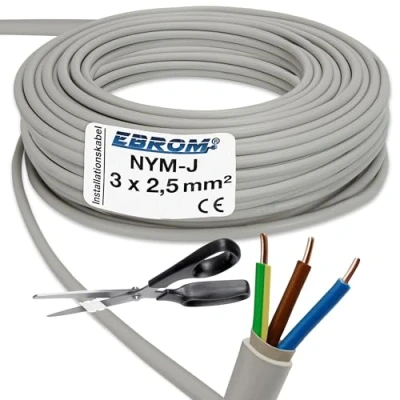 Immagine di Merce a metraggio: NYM J Cavo d&#039;installazione con guaina 3x2,5 mm² (mm2), colore: grigio, scelta della misura in passi da 1 metro esempio: 5m, 10m, 15m, 18m, 20m, 25m 50m e così via.