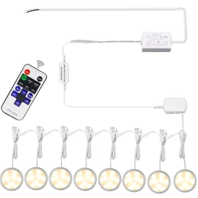 Immagine di AIBOO illuminazione a LED collegabile sotto l&#039;armadio, 12 V, dimmerabile, cablata con telecomando RF wireless, per d&#039;atmosfera della cucina (8 luci, bianco caldo)