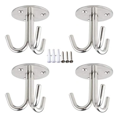Immagine di Smavles Ganci da Soffitto 4 Pezzi Gancio Appendiabiti in Acciaio Inox Resistenti, con Base Rotonda, Montaggio a Vite, per Appendere Luci, Ventilatori, Cestini e Zanzariere, ecc.
