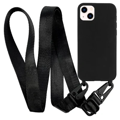 Immagine di MyGadget Cover per iPhone 13 Custodia con Corda TPU Opaca Case Cordino Rigida &amp; Resistente Laccio Tracolla Nero