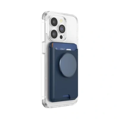 Immagine di PopSockets: PopWallet per MagSafe Con presa Include anello adattatore Sottile portacarte riposizionabile smartphone e custodie SoftGoods Navy Blue