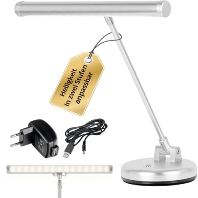 Immagine di Showlite Lampada LED per pianoforte, a 15 LED, 2 modalità d&#039;illuminazione, altezza: 36 cm, funzionamento con cavo USB, corrente o batteria