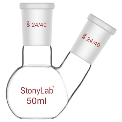 Immagine di stonylab Pallone a Fondo Piatto FBF, Muro Pesante 2 Collo Fiaschetta da Laboratorio Vetro Borosilicato Bollente con 24/40 Giunto Standard, 50 ml