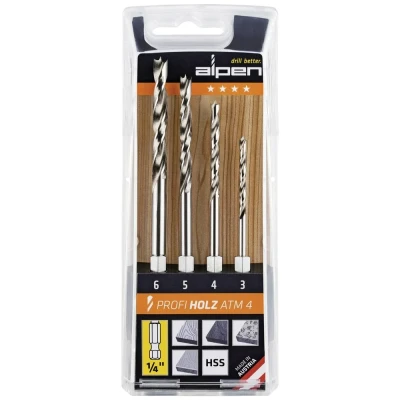 Immagine di Alpen 603002100 KIT punte a spirale da legno 4 parti 3 mm, 5 6 mm 1/4 (6.3 mm) 1