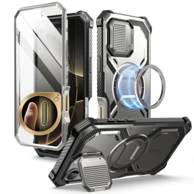 Immagine di i Blason Armorbox Cover per iPhone 16 Pro Max 2024 con Fotocamera [Compatibile MagSafe] Custodia Robusta tutto il Corpo Proteggi Schermo Integrato e Supporto (Grigio Titanio)