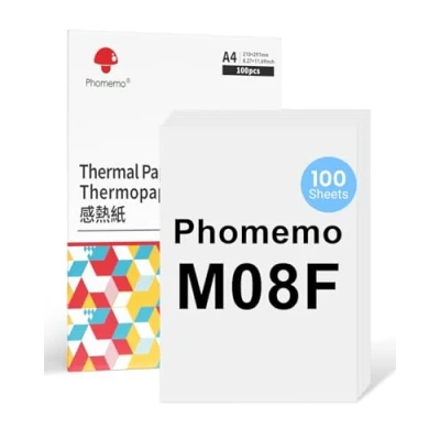 Immagine di Phomemo Carta Termica M08F A4 Compatibile Per M832 M834 Q302 Stampanti A4, Stampante M08F, 210 x 297 mm, 100 fogli