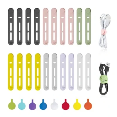 Immagine di 28 Pcs Fascette Riutilizzabili e Etichette per Cavi,Fascette Stringicavo,Fascette Fermacavi,Organizzazione dei Cavi da Viaggio Ufficio Casa(Multicolore)