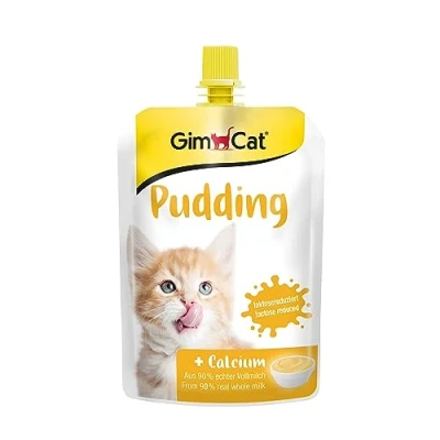 Immagine di GimCat Budino con calcio, Snack per gatti composto da latte intero genuino a ridotto contenuto di lattosio ossa sane, 1 sacchetto, x 150 g