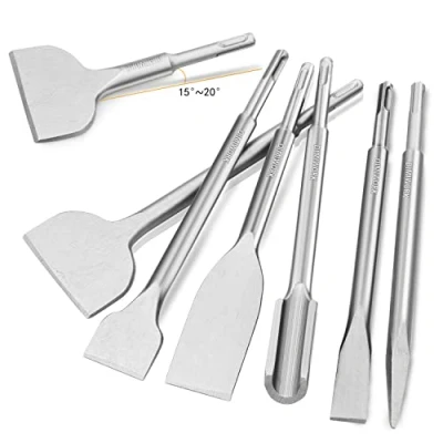 Immagine di set di 7 scalpelli per martello perforatore SDS Plus e martelli demolitori, Plus, scalpello piastrelle, scanalatura, raschiare, piatto,