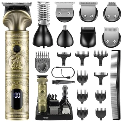 Immagine di VGR Regolabarba uomo Rasoio Elettrico Barba Capelli Corpo, Kit Completo per la Cura della Barba, Trimmer T Blade, 7 in 1