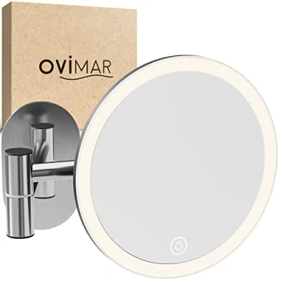 Immagine di ovimar specchio cosmetico Vorupor argento con illuminazione ricaricabile montaggio a parete senza forare in bagno ingranditore 5x per il trucco luce 360