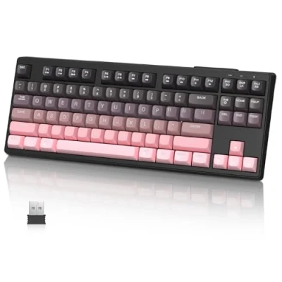 Immagine di MAMBASNAKE M87 TKL 87 tasti tastiera da gioco wireless a doppia modalità, Bluetooth/2,4 GHz, sfera in PBT, 4000 mAh, membrana retroilluminata arcobaleno colori misti Rosa