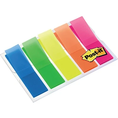 Immagine di Post it Index Segnapagina, Piccolo, 11,9 mm x 43,2 mm, 100 Giallo, Blu, Verde, Arancione, Rosa per Contrassegnare, Evidenziare o Codificare a Colori le Informazioni Importanti
