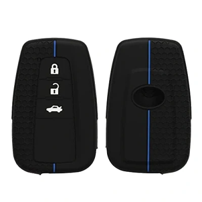 Immagine di kwmobile Custodia Coprichiave Compatibile con Toyota 3 Tasti RAV4 CHR Corolla 2021 Yaris Hilux Cover Copri Telecomando Chiave Auto Chiavi Macchina nero/blu
