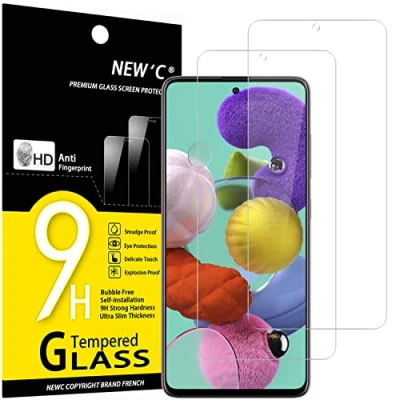 Immagine di NEW&#039;C 2 Pezzi, Vetro Temperato per Samsung Galaxy A51, Pellicola Prottetiva Anti Graffio, Impronte, Senza Bolle, Durezza 9H, 0,33mm Ultra Trasparente, Resistente