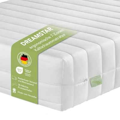 Immagine di DREAMSTAR Easy Flex Materasso ergonico in schiuma fredda a 7 zone certificato Öko Tex Grado di durezza 2 e 3 (H2 &amp; H3) arrotolabile 21 cm Made EU I 80 x 200