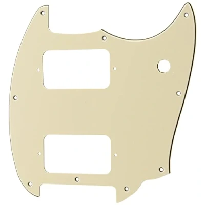 Immagine di Musiclily Pro 9 Fori Round Corner HH Battipenna 2 Pick up Humbucker Pickguard per Chitarra Elettrica Squier Bullet Series Mustang, 3 Strati Crema
