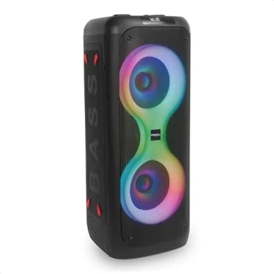Immagine di Ibiza COLUMBA700 Potente altoparlante karaoke Bluetooth con LED, TWS, USB C, priorità microfono 2 ingressi microfono, registrazione, effetti luminosi USB, MicroSD Nero