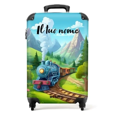 Immagine di NoBoringSuitcases.com Valigia Bambini, Trolley Bambino, Per 10 kg, Bambino Trolley, Bimbo, Personalizzabile, 55x40x20 cm (Treno Verde)