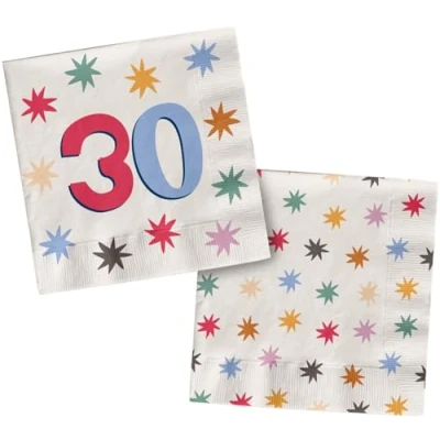 Immagine di Folat Decorazione bianca con stelle colorate Tovaglioli 30 Starburst 33 x cm 20 pezzi Stoviglie allegre e per feste di compleanno bambini adulti, Multicolore, 26876