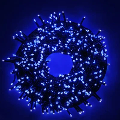 Immagine di Luccika serie stringa luminosa di luci da 9 Metri con 180 Led Blu per albero Natale Esterno ed Interno controller 31V 8 giochi luce e Memoria cavo verde