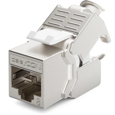 Immagine di deleyCON 1x CAT 8 Modulo Jack Keystone Cavo Patch di Rete Ottimale per CAT8 CAT7 CAT7a Installazione Connettore Schermatura STP RJ45 Pannello Staffa Estensione