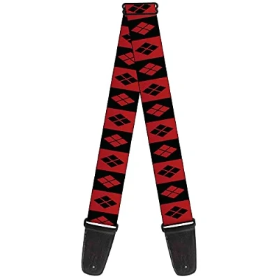 Immagine di buckle down tracolla per chitarra 2.0&quot; Wide Harley Quinn Diamond Blocks Red/Black Black/Red