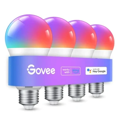 Immagine di Govee Lampadina LED E27 Intelligenti WiFi e Bluetooth, Funziona con l&#039;app Alexa Google Assistant Home, 16 Milioni di Colori RGBWW fai da te, Sincronizzazione Musicale Smart, Set 4