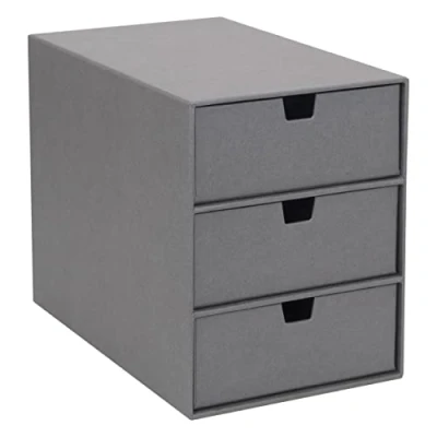 Immagine di Bigso Box of Sweden Cassettiera da scrivania per documenti e materiale ufficio Organizer con 3 cassetti tavolo in cartone carta grigio